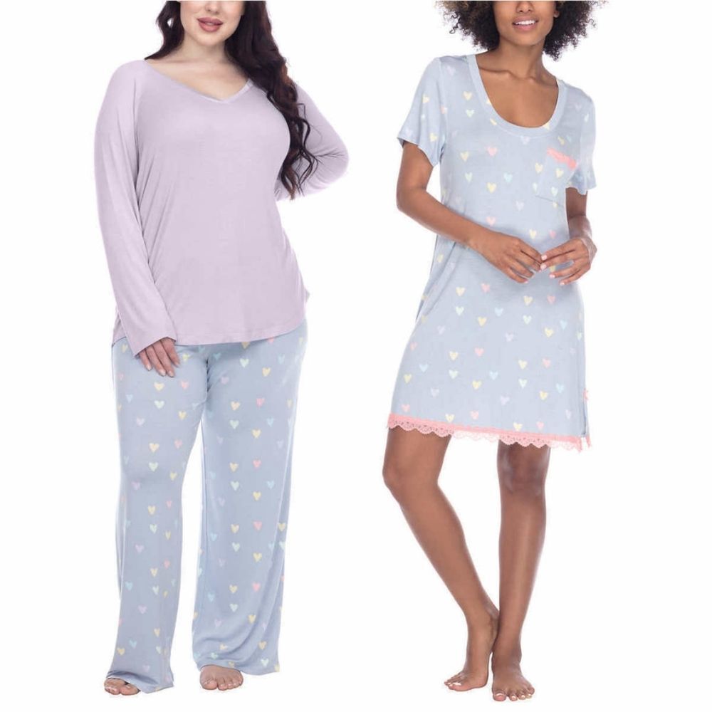 Honeydew Women's 3 Piece Pajama Set lounge Set Purple Hearts
